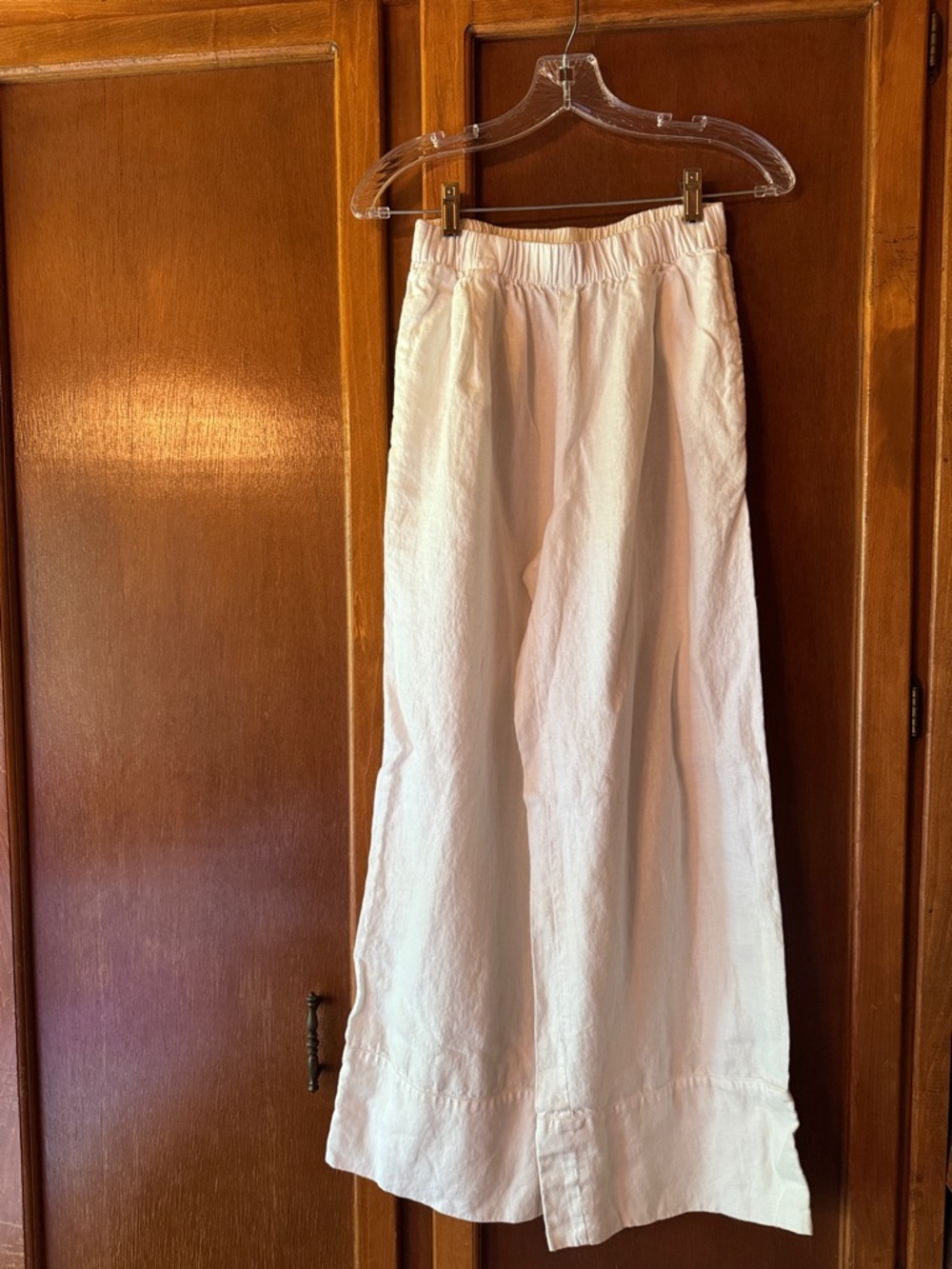 Reformation White Linen-Blend PANTS with Elastic Waist